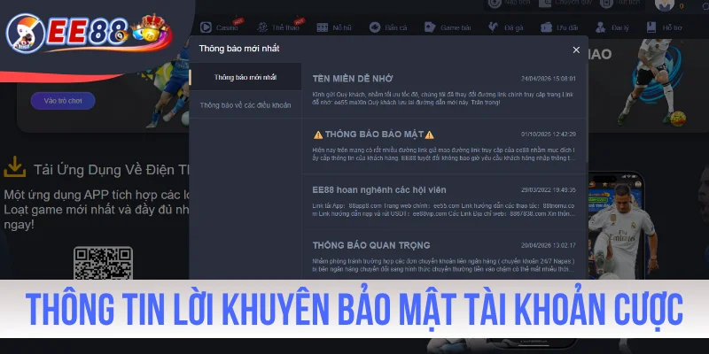 Thông tin lời khuyên bảo mật tài khoản cược